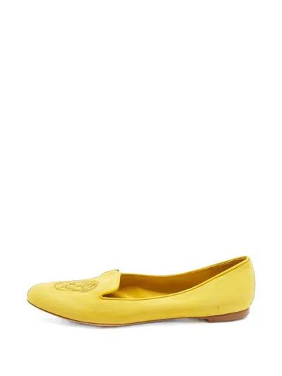 Pre-owned Alexander Mcqueen Embroidered Crest Slippers In Yellow