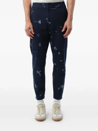Alexander Mcqueen Embroidered Drawstring-waist Trousers In Blue