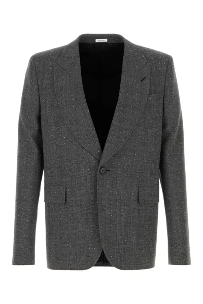 Alexander Mcqueen Embroidered Glencheck Blazer Notch Lapel In Gray
