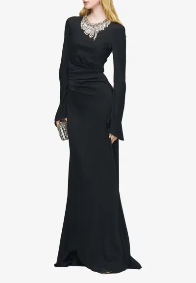 Alexander Mcqueen Embroidered Jewel Satin Gown In Black