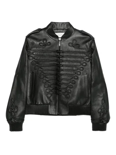 Alexander Mcqueen Embroidered Leather Jacket In Black