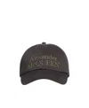 Alexander Mcqueen Cotton Twill Cap With Embroidery In Black