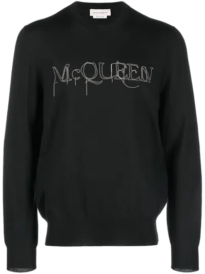 Alexander Mcqueen Wool Knit Sweater In Black