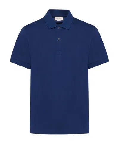 Alexander Mcqueen Embroidered-logo Cotton Polo In Blue