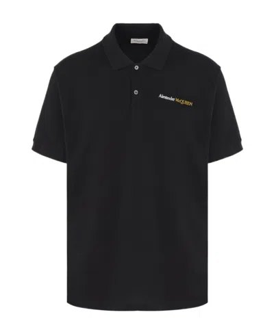 Alexander Mcqueen Embroidered-logo Cotton Polo Shirt In Black