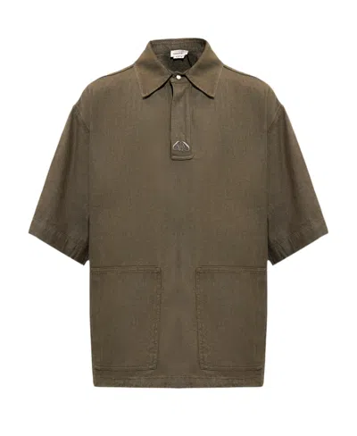 Alexander Mcqueen Embroidered-logo Denim Polo Shirt In Brown