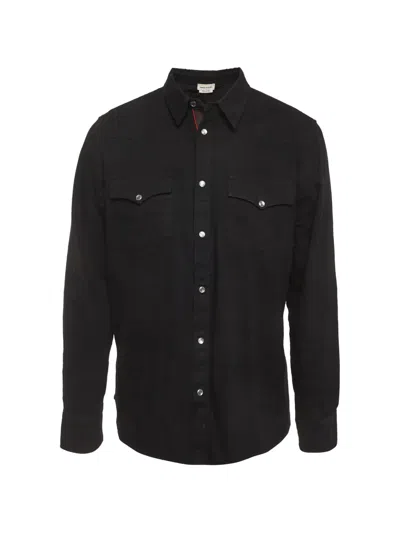 Pre-owned Alexander Mcqueen Embroidered Logo Denim Shirt In Black