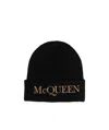 Alexander Mcqueen Embroidered-logo Ribbed Beanie In Black