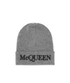 Alexander Mcqueen Logo Embroidered Cashmere Beanie In Gray