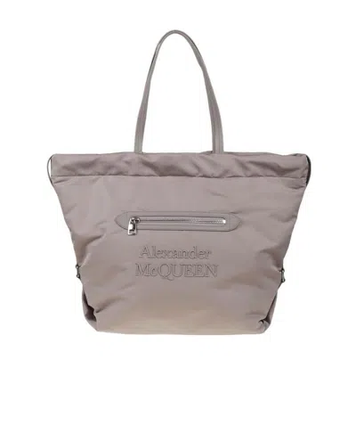 Alexander Mcqueen Embroidered-logo Tote Bag In Gray