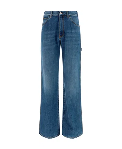 Alexander Mcqueen Embroidered-logo Wide-leg Utility Jeans In Blue