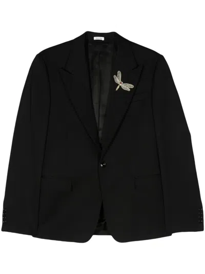 Alexander Mcqueen Embroidered-motif Single-breasted Blazer In Black