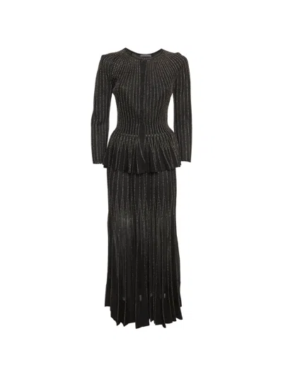 Pre-owned Alexander Mcqueen Embroidered Peplum-waist Top And Skirt Set In Black