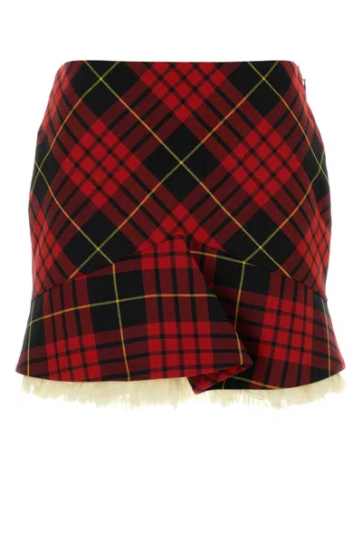 Alexander Mcqueen Embroidered Polyester Blend Mini Skirt In Red