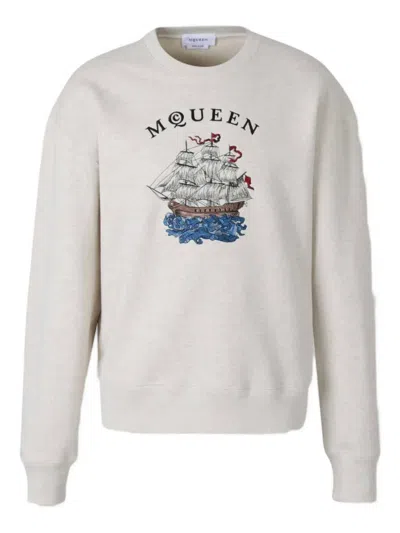 Alexander Mcqueen Embroidered Ship Sweatshirt In Neutral