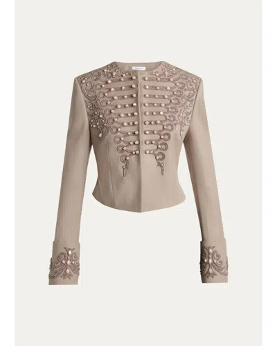 Alexander Mcqueen Embroidered Single-breasted Military Jacket In Gray