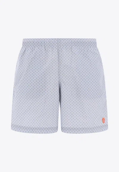 Alexander Mcqueen Embroidered Skull Swim Shorts In Gray