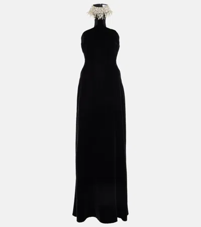 Alexander Mcqueen Embroidered Velvet Gown In Black