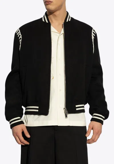 Alexander Mcqueen Embroidered Wool Bomber Jacket In Black