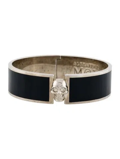 Pre-owned Alexander Mcqueen Enamel Bangle Bracelet, 7.25" In Black