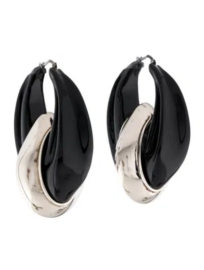 Pre-owned Alexander Mcqueen Enamel Iris Hoop Earring In Black