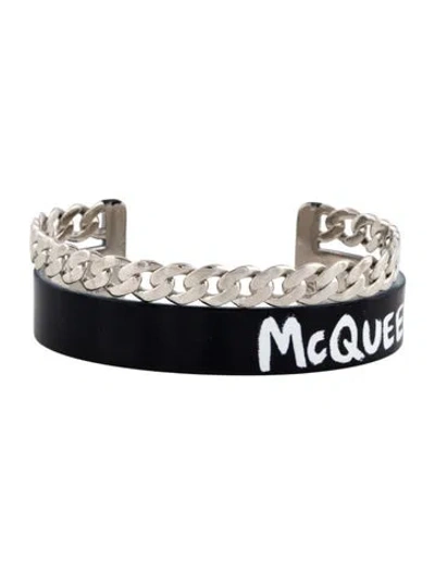 Pre-owned Alexander Mcqueen Enamel Logo Graffiti Cuff Bracelet, 7" In Multi