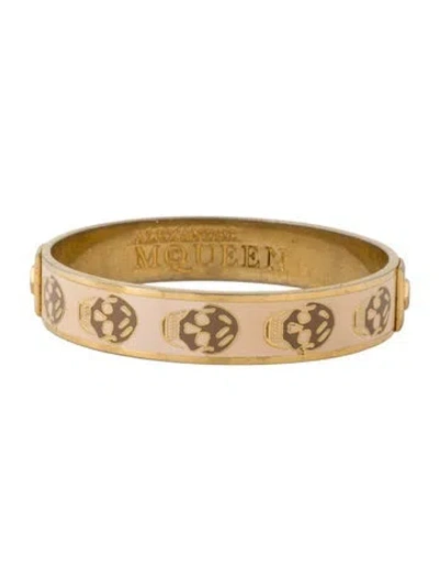 Pre-owned Alexander Mcqueen Enamel Skull Bangle, 8" In Pink