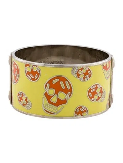 Pre-owned Alexander Mcqueen Enamel Skull Bangle Bracelet, 7" In Multi