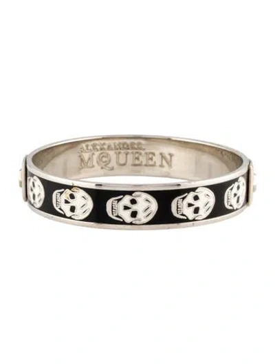 Pre-owned Alexander Mcqueen Enamel Skull Bangle Bracelet, 7.5" In Multi