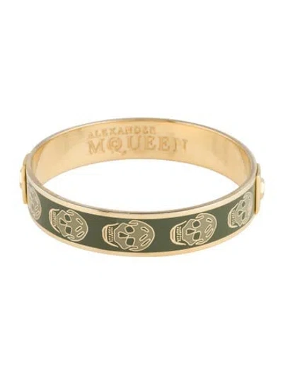 Pre-owned Alexander Mcqueen Enamel Skull Bangle Bracelet, 7.75" In Green