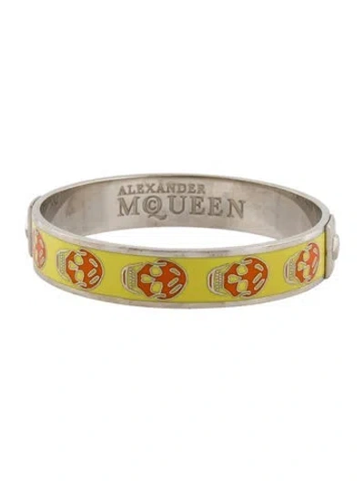Pre-owned Alexander Mcqueen Enamel Skull Bangle Bracelet, 7.75" In Multi