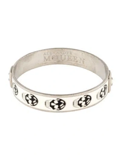 Pre-owned Alexander Mcqueen Enamel Skull Bangle Bracelet, 7.75" In Multi