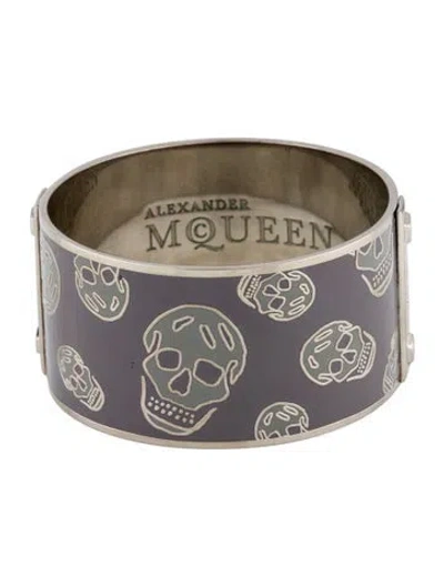 Pre-owned Alexander Mcqueen Enamel Skull Bangle Bracelet, 7.75" In Multi