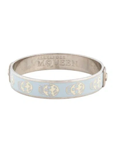 Pre-owned Alexander Mcqueen Enamel Skull Bangle Bracelet, 8" In Blue