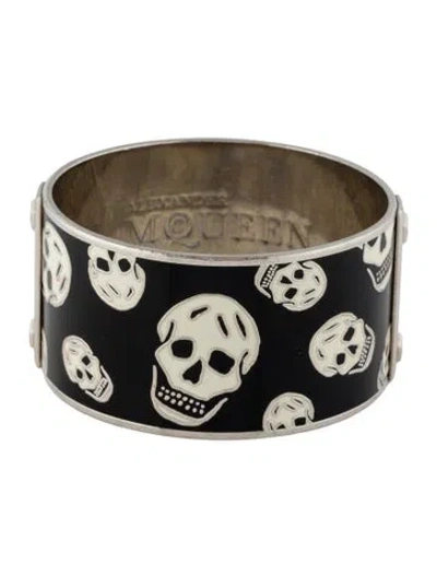 Pre-owned Alexander Mcqueen Enamel Skull Bangle Bracelet, 8" In Multi