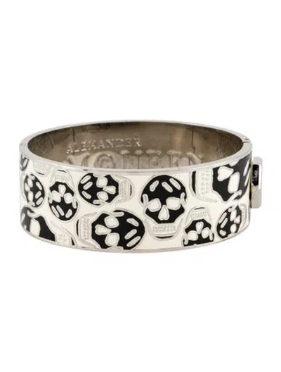 Pre-owned Alexander Mcqueen Enamel Skull Clasp Bangle Bracelet, 7" In Multi