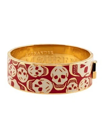 Pre-owned Alexander Mcqueen Enamel Skull Hinged Bangle Bracelet, 6.5" In Multicolor