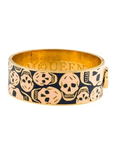 Pre-owned Alexander Mcqueen Enamel Skull Hinged Bangle Bracelet, 7" In Multi
