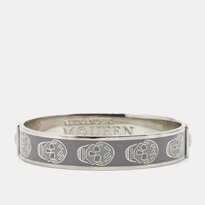 Pre-owned Alexander Mcqueen Enamel Skull Silver Tone Bangle Bracelet