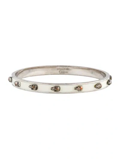 Pre-owned Alexander Mcqueen Enamel Skull Studded Bangle Bracelet, 8" In White