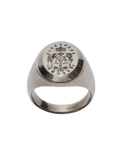 Alexander Mcqueen Engraved Detail Ring In Gray