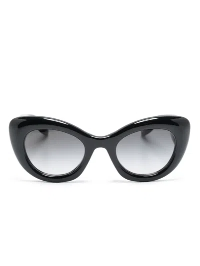Alexander Mcqueen Engraved-logo Round-frame Sunglasses In Black