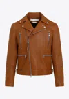 Alexander Mcqueen Essential Leather Biker Jacket In Brown