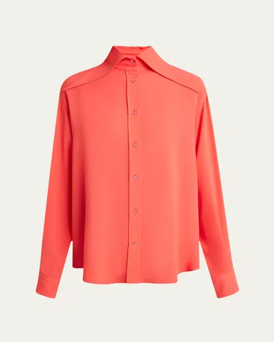 Alexander Mcqueen Exaggerated Collar Semi Sheer Button-down Blouse In Coral