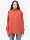 Alexander Mcqueen Exaggerated Collar Semi Sheer Button-down Blouse In Coral