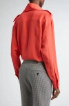 Alexander Mcqueen Exaggerated Collar Semi Sheer Button-down Blouse In Coral