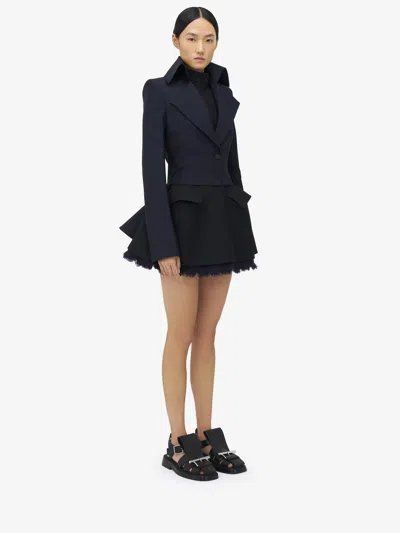 Alexander Mcqueen Exaggerated Lapel Single-breasted Jacket In Navy