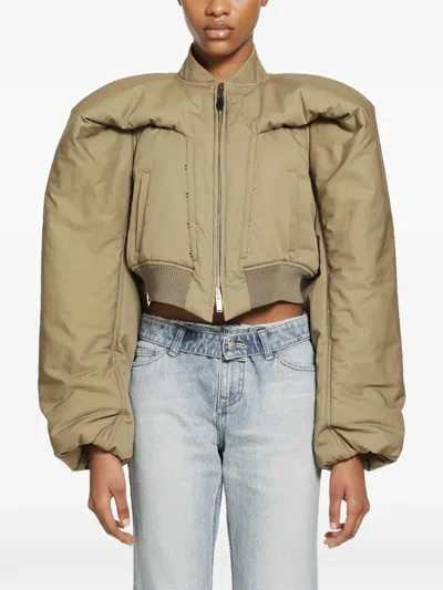 Alexander Mcqueen Exaggerated-shoulder Cropped Bomber Jacket In Brown