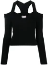 Alexander Mcqueen Black Cropped Top With Cut-out Details Black In Jersey Stretch Woman In Black