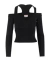 Alexander Mcqueen Black Cropped Top With Cut-out Details Black In Jersey Stretch Woman In Black
